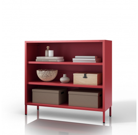 Nízký kovový regál červený Moderní LUCA, 1000 x 900 x 350 mm