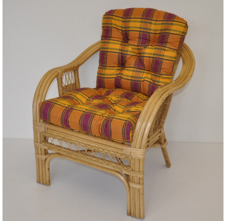 Ratanové křeslo Rio De Janeiro medové - polstr okrová kostka Ratanové křeslo Rio De Janeiro medové - polstr okrová kostka