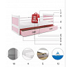 Dětská postel RICO 90x190 cm se šuplíkem, s matrací, Bílá/Růžová