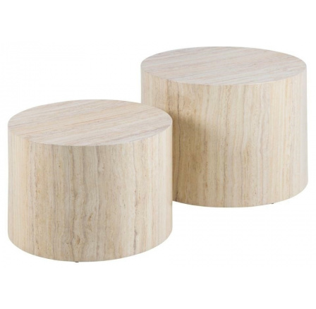 Sada 2 stolků Dice kulaté travertin