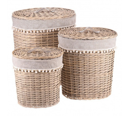 Koš proutěný - prádelní, oválný s víkem, cena za sadu 3 ks