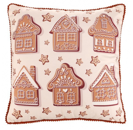 Polštář - motiv s domky, sametový, 45 x 45 cm Polštář - motiv s domky, sametový, 45 x 45 cm