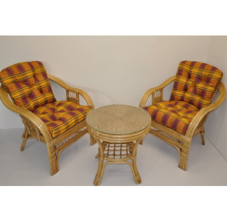 Ratanová sedací souprava Rio De Janeiro 2+1 medová polstry okrová kostka Ratanová sedací souprava Rio De Janeiro 2+1 medová polstry okrová kostka