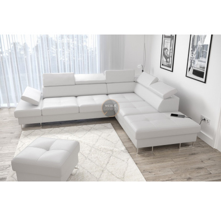 Rohová sedací souprava GALAXY s funkcí spaní 225x280 - bílá eko kůže , pravá