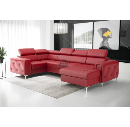 Rohová sedací souprava ORION MAX III s funkcí spaní 165x320x185 cm přírodní kůže - červená kůže, Levá strana