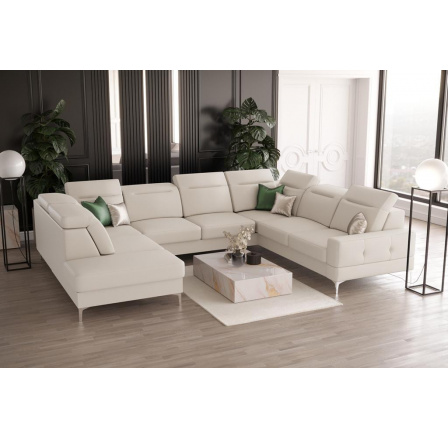 Rohová sedací souprava MALIBU MAX I 260x350x220 cm přírodní kůže - Kůže ecru, Pravá strana