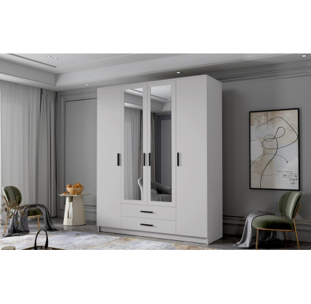 Skříň Arya II 160 - bílá/černé úchytky