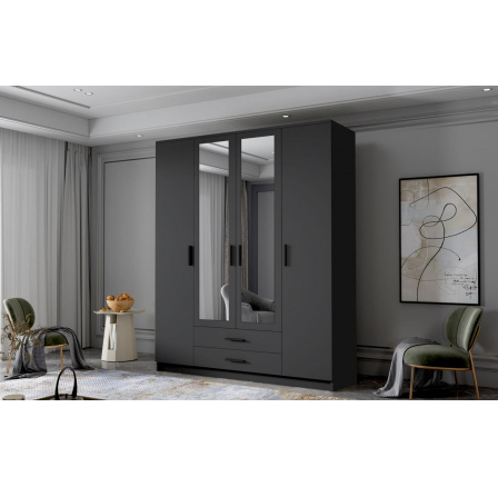 Skříň Arya II 160 - černá/černé úchytky