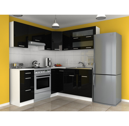 Rohová kuchyňská linka Tajsa černá LESK