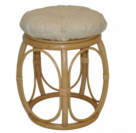 Ratanová taburetka široká medová polstr světle béžový melír