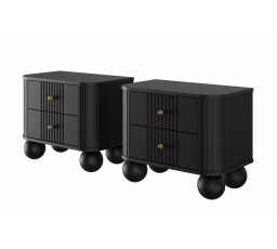 Sada nočních stolků VESPER, Černá/Zlaté úchyty