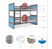 Dětská patrová postel RICO 90x200 cm, bez matrace, Grafit/Modrá