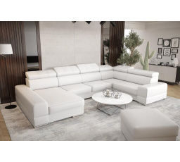 Rohová sedací souprava ROYAL MAX II průměr 230x375x185 - bílá eko kůže , pravá