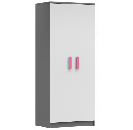 Šatní skříň 2D SMYK II - 06, Šedá/Bílá/Růžová