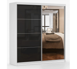 Šatní skříň MULTI 31 - 203 cm, Bílá/Černý Lesk