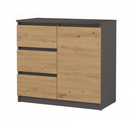 Komoda Malvína 1D3S, antracit/dub artisan