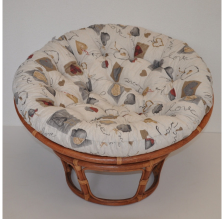 Ratanový papasan 110 cm koňak, polstr motiv srdce LOVE Ratanový papasan 110 cm koňak, polstr motiv srdce LOVE
