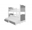 Třílůžková patrová postel s matracemi LETICIA Bílá+Šedá