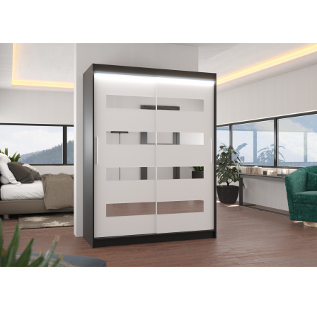 Posuvná skříň se zrcadlem a LED osvětlením BALTIC 150 Černá+Bílá