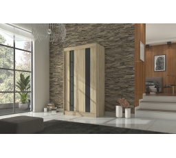 Šatní skříň KAREN 120, Sonoma/Černý Lacobel