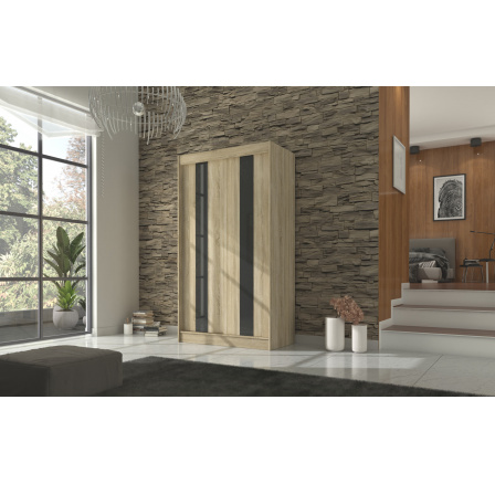 Šatní skříň KAREN 120, Sonoma/Černý Lacobel