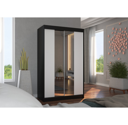 Posuvná skříň se zrcadlem MARVIN 120 Černá+Bílá Posuvná skříň se zrcadlem MARVIN 120 Černá+Bílá