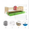 Dětská postel KUBUS 80x190 cm se šuplíkem, s matrací, Přírodní/Zelená