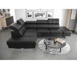 Rohová sedací souprava EMPORIO 225x300 přírodní kůže - černá kůže , levá
