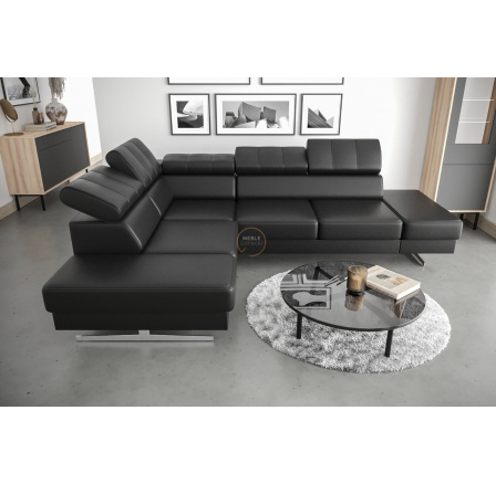 Rohová sedací souprava EMPORIO 225x300 přírodní kůže - černá kůže , levá