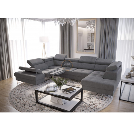 Rohová sedací souprava GALAXY MAX II , relax s funkcí spaní 215x350x170 - šedá , levá
