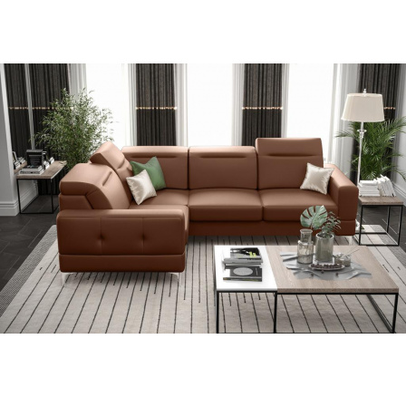 Rohová sedací souprava MALIBU přírodní kůže 250X180 cm - levá, Hnědo rezavá kůže