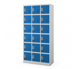 Plechová uzamykatelná šatní skříňka na soklu KAROL, 900 x 1850 x 400 mm, šedo-modrá