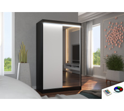 Posuvná skříň se zrcadlem a LED osvětlením REWENA 120 Černá+Bílá