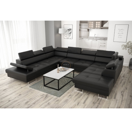Rohová sedací souprava GALAXY MAX I s funkcí spaní 280x350x225 - černá eko kůže, levá