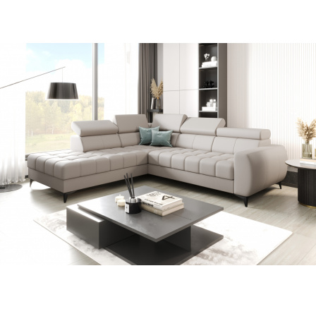 Rohová sedací souprava PORTO přírodní kůže 225x255 cm - šedá kůže , levá