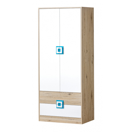 Šatní skříň NICO 01, Světlý Dub/Bílá/Tyrkys