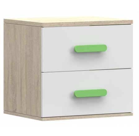 Noční stolek SMYK III - 22, Dub Sonoma/Bílá/Zelená