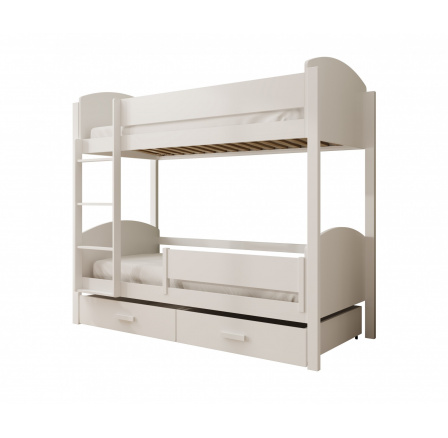 Dětská Patrová Postel Jori s zábranou 200x90 s matrací Bílá+Artisan