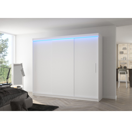 Posuvná skříň s LED osvětlením ANTOS 250 Bílá+Bílá