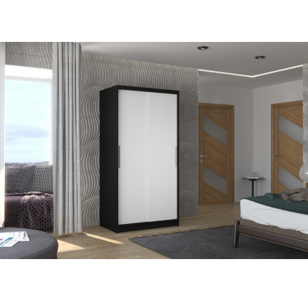 Šatní skříň s posuvnými dveřmi ASTEN 100 Černá+Bílá