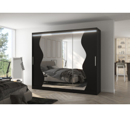 Posuvná skříň se zrcadlem a LED osvětlením SHARON 250 Černá+Černá