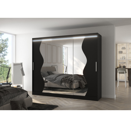 Posuvná skříň se zrcadlem a LED osvětlením SHARON 250 Černá+Černá