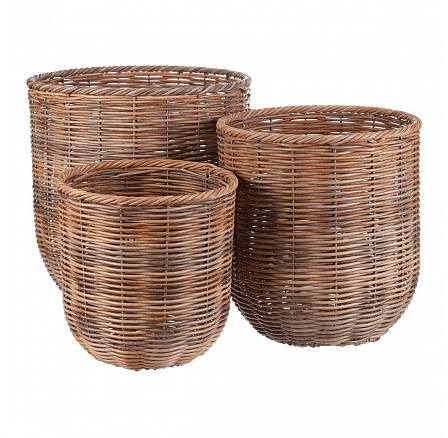 Obal z umělého ratanu - kovová konstrukce, sv. hnědý, cena za sadu 3 ks