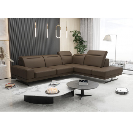 Rohová kožená sedací soupravaFIORE 265x220 cm - hnědá , pravá