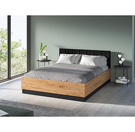 Postel URSO 1401 s úložným prostorem, dub Craft zlatý / černá, 160 × 200 cm