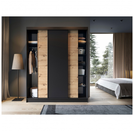 Posuvná skříň ESVILLE III, Dub Artisan/Černá Mat