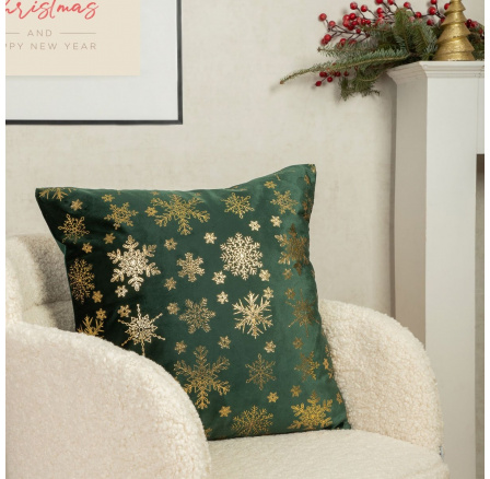 Povlak na polštář TANESI se zlatými sněhovými vločkami zelený 45x45 cm XM22 805511