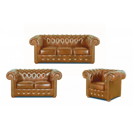 Sedací souprava Chesterfield Classic 3+2+1 kůže koňak