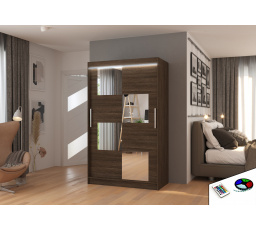 Posuvná skříň se zrcadlem a LED osvětlením LUGANO 120 Choco+Choco