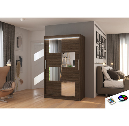 Posuvná skříň se zrcadlem a LED osvětlením LUGANO 120 Choco+Choco